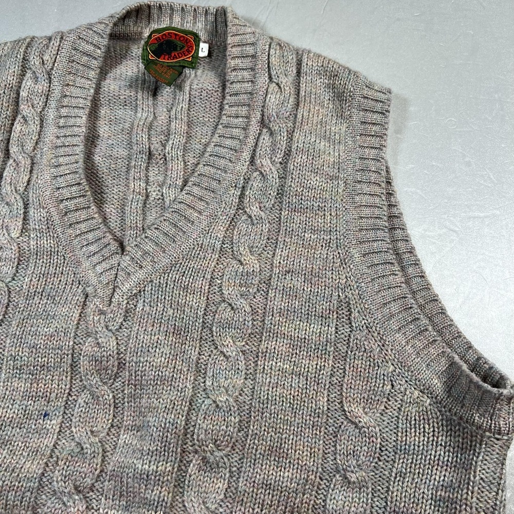 Vintage‎ Boston's Traders Sweater Vest Mens Large Wool Cable Knit V Neck 90s